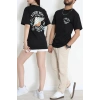 Kompak Penye Baskılı Unisex Oversize Tişört Siyahekru - 55135.1872.