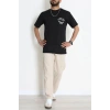 Kompak Penye Baskılı Unisex Oversize Tişört Siyahekru - 55135.1872.