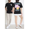 Kompak Penye Baskılı Unisex Oversize Tişört Siyahmavi - 55135.1872.