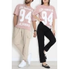 Kompak Penye Baskılı Unisex Oversize Tişört Somon - 55135.1872.