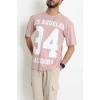 Kompak Penye Baskılı Unisex Oversize Tişört Somon - 55135.1872.