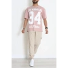Kompak Penye Baskılı Unisex Oversize Tişört Somon - 55135.1872.