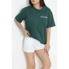 Kompak Penye Baskılı Unisex Oversize Tişört Zümrütyeşili - 55135.1872.