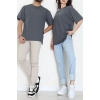 Kompak Penye Ünisex Baskısız Oversize Tişört Antrasit - 55045.1872.