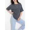 Kompak Penye Ünisex Baskısız Oversize Tişört Antrasit - 55045.1872.
