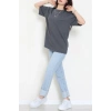 Kompak Penye Ünisex Baskısız Oversize Tişört Antrasit - 55045.1872.