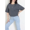 Kompak Penye Ünisex Baskısız Oversize Tişört Antrasit - 55045.1872.