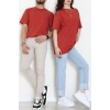 Kompak Penye Unisex Baskısız Oversize Tişört Kiremit - 55045.1872.
