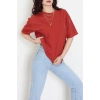 Kompak Penye Unisex Baskısız Oversize Tişört Kiremit - 55045.1872.