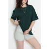 Kompak Penye Ünisex Baskısız Oversize Tişört Koyuyeşil - 55045.1872.