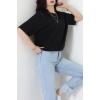 Kompak Penye Ünisex Baskısız Oversize Tişört Siyah - 55045.1872.