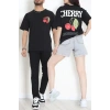 Kompakt Penye Unisex Tişört Siyahkırmızı - 55064.1872.