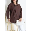Kravat Yaka Oversize Poplin Tunik Kahve - 44063.255.