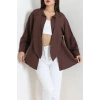 Kravat Yaka Oversize Poplin Tunik Kahve - 44063.255.