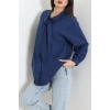 Kravat Yaka Oversize Poplin Tunik Lacivert - 44063.255.