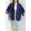 Kravat Yaka Oversize Poplin Tunik Lacivert - 44063.255.
