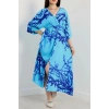 Kruvaze Yaka Desenli Elbise Laciturkuaz - 90354.1247.