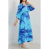 Kruvaze Yaka Desenli Elbise Laciturkuaz - 90354.1247.