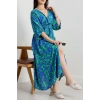 Kruvaze Yaka Desenli Elbise Saksyeşil - 53543.1247.
