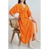 Kruvaze Yaka Desenli Elbise Turuncuçiçekli - 90354.1247.