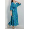 Kruvaze Yaka Desenli Elbise Yeşilsaks - 90354.1247.