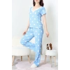 Kurdeleli Bürümcük Pijama Takımı Mavi - 52339.2159.