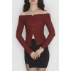 Madonna Yaka Düğmeli Bluz Bordo1 - 45620.1595.