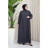 Medine İpeği Tesettür Pile Detaylı Ferace MDC-0165 Füme