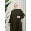 Medine İpeği Tesettür Pile Detaylı Ferace MDC-0165 Haki