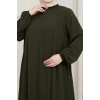Medine İpeği Tesettür Pile Detaylı Ferace MDC-0165 Haki