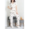 Milan Kumaş Düğmeli Pijama Takımı Krem - 750.1287.