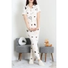 Milan Kumaş Düğmeli Pijama Takımı Krem - 750.1287.