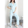 Milan Kumaş Düğmeli Pijama Takımı Suyeşili - 750.1287.