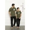 Moda Çizgi Baba Oğul Haki Aile Pijama Takım Ayrı Ayrı Satılır 50102