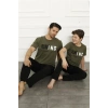 Moda Çizgi Baba Oğul Haki Aile Pijama Takım Ayrı Ayrı Satılır 50102