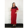 Moda Çizgi Big Dantelli Kısa Kol Bordo Anne Gecelik 1348