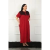 Moda Çizgi Big Dantelli Kısa Kol Bordo Anne Gecelik 1348