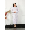 Moda Çizgi Big Uzun Kol Beyaz Anne Gecelik 1356