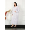 Moda Çizgi Big Uzun Kol Beyaz Anne Gecelik 1356