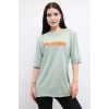 Moda Çizgi Bisiklet Yaka Oversize Tshirt Mint