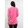 Moda Çizgi Bisiklet Yaka Oversize Tshirt Pembe