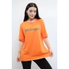 Moda Çizgi Bisiklet Yaka Oversize Tshirt Turuncu