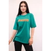 Moda Çizgi Bisiklet Yaka Oversize Tshirt Yeşil