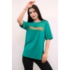 Moda Çizgi Bisiklet Yaka Oversize Tshirt Yeşil