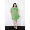 Moda Çizgi Büyük Beden Penye Düğmeli Yeşil Tunik Gecelik 1025