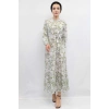 Moda Çizgi Çiçek Desenli  Pileli Elbise Mint
