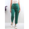 Moda Çizgi Düğme Aksesuarlı Yüksek Bel Pantolon Zümrüt