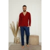 Moda Çizgi Erkek %100 Pamuk Önden Düğmeli Cepli Uzun Kollu Pijama Takımı 6767