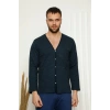 Moda Çizgi Erkek %100 Pamuk Önden Düğmeli Cepli Uzun Kollu Pijama Takımı 6768