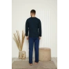 Moda Çizgi Erkek %100 Pamuk Önden Düğmeli Cepli Uzun Kollu Pijama Takımı 6768